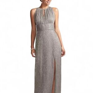 R&M Richard’s Silver Metallic Halter Evening Gown, NWT, Size 14
